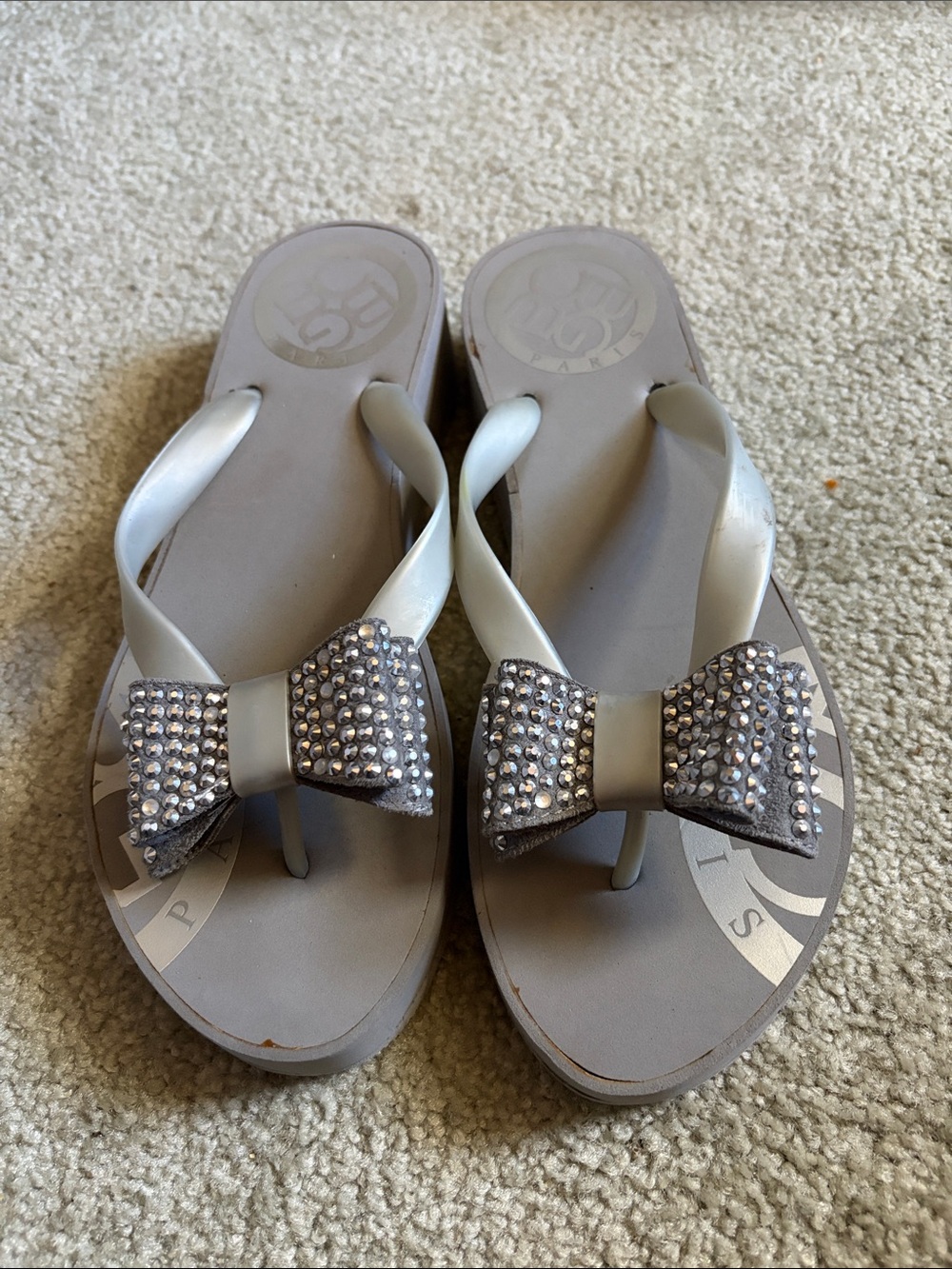 BCBG Jeweled Bow Flip Flop Sandals - Silver